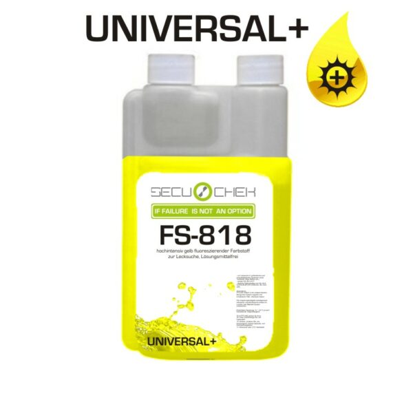 Abbildung einer Flasche FS-818 (hochintensiver gelb fluoreszierender UV-Farbstoff) für Leckageortung