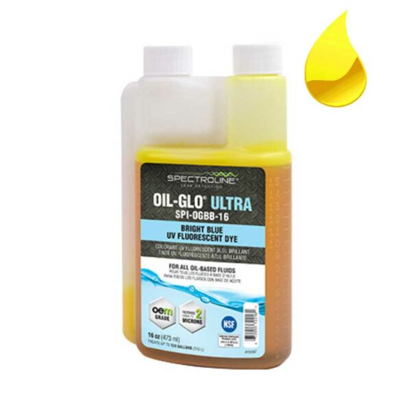 Abbildung Dosierflasche Oil-Glo 40 intensiv hellblau fluoreszierender UV-Farbstoff von Spectroline zum Aufspüren von Ölverlust