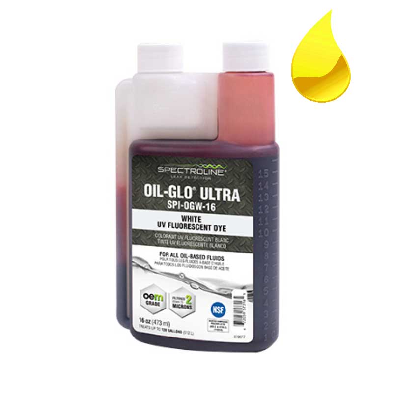 Abbildung einer Dosierflasche OIL-Glo 30 Spectroline Leckagesuche-Farbstoff mit weißer Fluoreszenz für Ölige Systeme