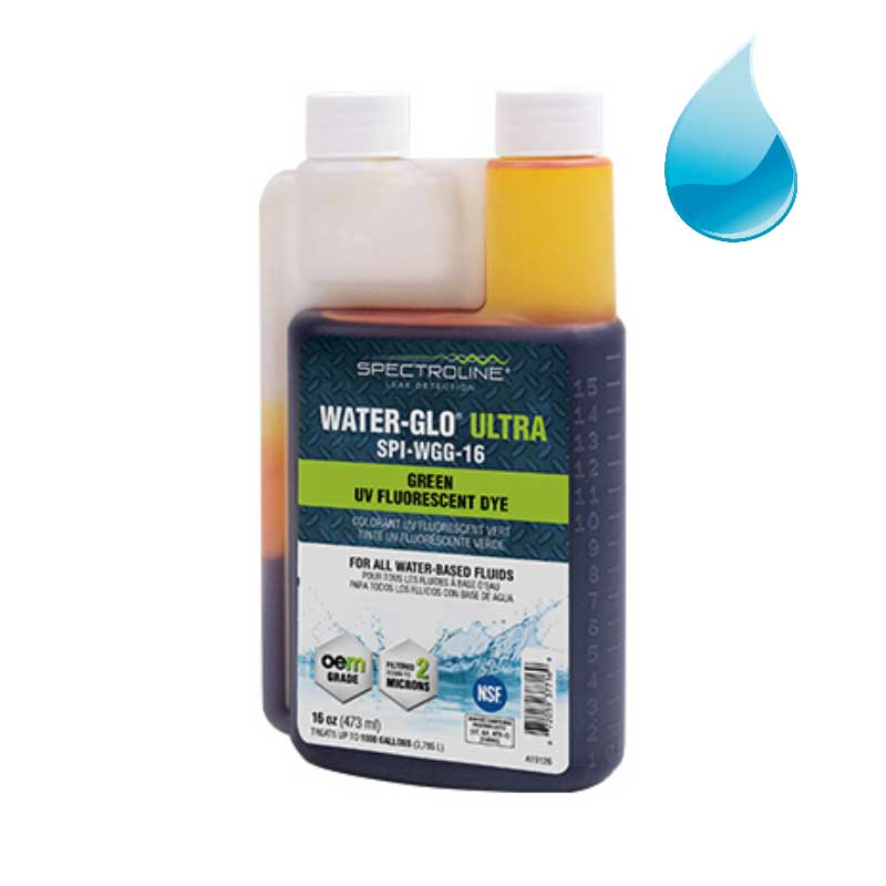 Abbildung grüner UV-Farbstoff Spectroline SPI-WGG Water-Glo Ultra Green ini Dosierflasche von Spectroline (WD-802/Water-Glo 802)