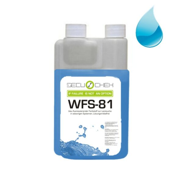 Dosierflasche für Leckageortung. Produkt WFS-81 blauer Fluoreszenzfarbstoff für wasserbasierte Systeme