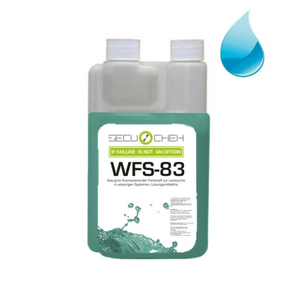 WFS-83 blau-grün fluoreszierender UV-Farbstoff für wasserbasierte Systeme und Kreisläufe in praktischer Dosierflasche von SECU-CHEK